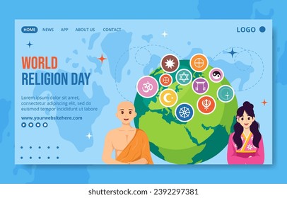Religion Day Social Media Landing Page Cartoon Hand Drawn Templates Background Illustration
