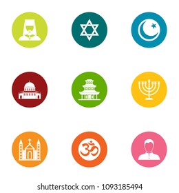Religion of the east icons set. Flat set of 9 religion of the east vector icons for web isolated on white background