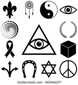 Religion, esoteric and mystery icons set. Vector illustration