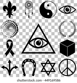 Religion, esoteric and mystery icons set. Vector illustration