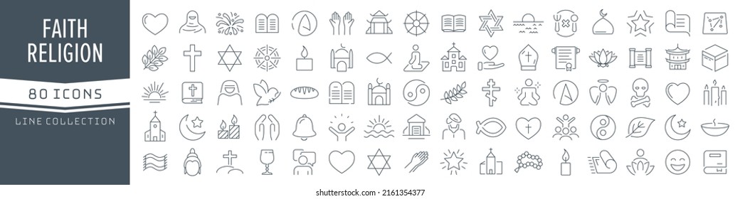 Religion and faith line icons collection. Big UI icon set in a flat design. Thin outline icons pack. Vector illustration EPS10