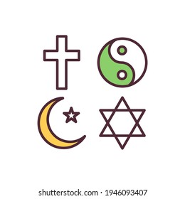 Religion freedom RGB color icon. Human rights. Religious pluralism. Manifesting religion and belief freedom. Permission for religious practices. Co-existing in society. Isolated vector illustration