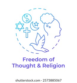 Religion freedom and thought blue gradient concept icon. Personal faith, worship. Round shape line illustration. Abstract idea. Graphic design. Easy to use in infographic, presentation