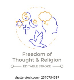 Religion freedom and thought duo tone concept icon. Personal faith, worship. Culture, opinion. Round two color outline illustration. Abstract vector design. Easy to use in infographic, presentation