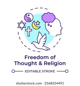 Religion freedom and thought multi color concept icon. Personal faith, worship. Round shape line illustration. Abstract idea. Graphic design. Easy to use in infographic, presentation