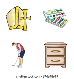 religion, golf and other web icon in cartoon style.art, furniture icons in set collection.