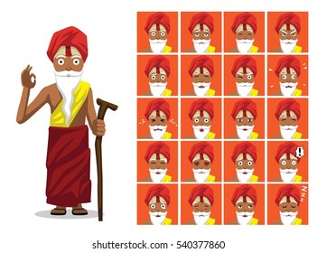 Religion Hinduism Sadhu Cartoon Emotion Faces Vector Illustration