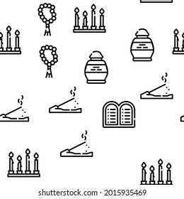 Religion Holy Praying Vector Seamless Pattern Thin Line Illustration