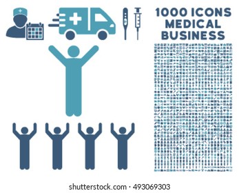 Religion icon with 1000 medical business cyan and blue vector pictograms. Set style is flat bicolor symbols, white background.