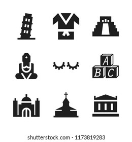 religion icon. 9 religion vector icons set. kimono, parthenon and taj mahal icons for web and design about religion theme