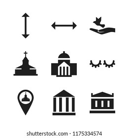 religion icon. 9 religion vector icons set. hermitage pin, grace and scroll icons for web and design about religion theme