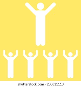 Religion icon from Business Bicolor Set. This flat vector symbol uses white color, rounded angles, and isolated on a yellow background.