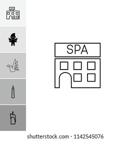Religion icon. collection of 6 religion filled and outline icons such as angel, spa building, candle. editable religion icons for web and mobile.