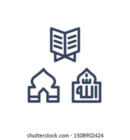 Religion Icon Set , Al Qur'an, Mosque, Allah, Vector Illustration.