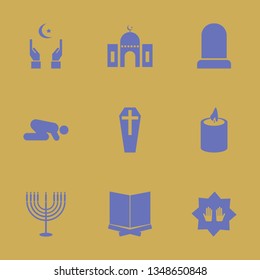 religion icon set with candle, mosque and coffin vector illustration