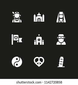 religion icon set. church, yin yang and armenian vector icon for graphic design and web