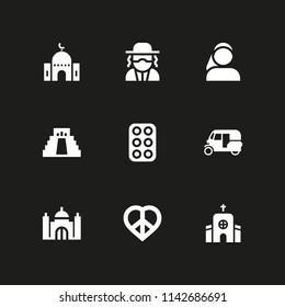 religion icon set. eggs, taj mahal and mosque vector icon for graphic design and web