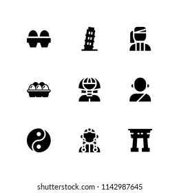 religion icon set. myanmar, yin yang and armenian vector icon for graphic design and web