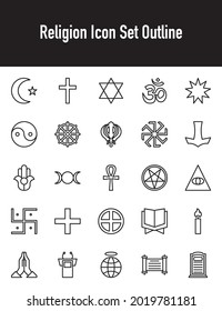 Religion Icon Set Outline White Background Vector Illustration, With Icon Islam,Christianity, Hinduism Etc