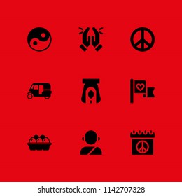 religion icon set. tibetan, peace and egg vector icon for graphic design and web
