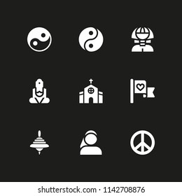 religion icon set. yin yang, spinning top and myanmar vector icon for graphic design and web
