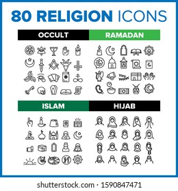 Religion Icon Thin Line Big Set Vector. Religion Symbol Package Bundle. Isolated Sign For Web Design Illustrations