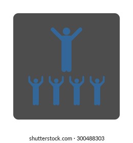 Religion icon. This flat rounded square button uses cobalt and gray colors and isolated on a white background.
