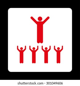 Religion icon. This flat rounded square button uses red and white colors and isolated on a black background.
