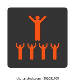 Religion icon. This flat rounded square button uses orange and gray colors and isolated on a white background.