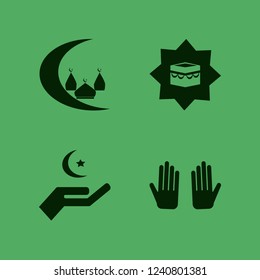 religion icon. religion vector icons set hand islam sign, islamic mosque, prayer hands and holy kaaba