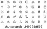 Religion icons collection is a vector illustration with editable stroke, offering versatility and customization. Perfect for various design needs, it includes high-quality graphics 