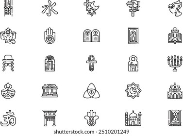 Religion icons collection is a vector illustration with editable stroke.