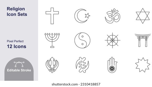 Religion Icons with editable strokes for Mobile and Web