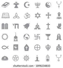 Religion Icons. Gray Flat Design. Vector Illustration.