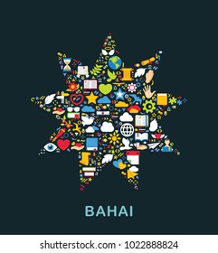 Religion icons are grouped in Bahai star