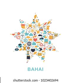 Religion icons are grouped in Bahai star