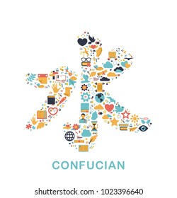 Religion icons are grouped in Confucian symbol