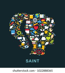 Religion icons are grouped in Woman head