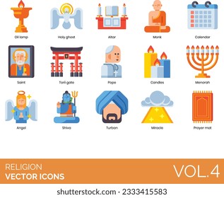 Religion Icons including Religion, Religious, God, Goddess, Faith, Blessing, Prayer, Praying Hands, Priest Male, Priest Female, Bible, Church, Temple, Mosque, Quran, Star of David, Synagogue