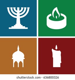 Religion icons set. set of 4 religion filled icons such as mosque, candle