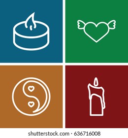 Religion icons set. set of 4 religion outline icons such as yin yang, candle