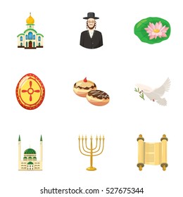 Religion icons set. Cartoon illustration of 9 religion vector icons for web