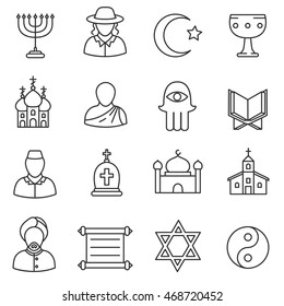 Religion icons set.  collection. Thin line design