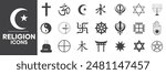 Religion Icons Set, Containing All Religion Icons Outlines, Vector Illustration Collection Editable eps10