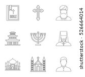 Religion icons set. Outline illustration of 9 religion vector icons for web