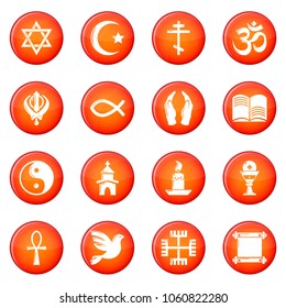 Religion icons set vector red circle isolated on white background 
