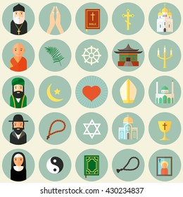 Religion icons set.Flat style. Vector illustration.