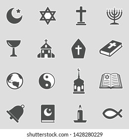 Iconos religiosos. Diseño adhesivo. Ilustración vectorial.