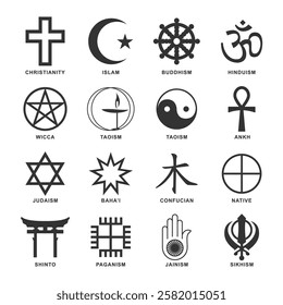 Religion icons symbol set. Simple set of religion vector icons for web design on white background