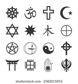 Religion icons symbol set. Simple set of religion vector icons for web design on white background